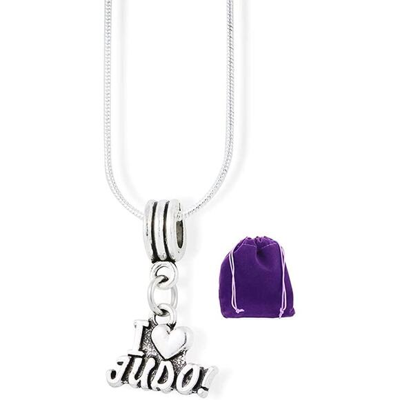 I Love Judo Charm Snake Chain Necklace - Picture 1 of 4